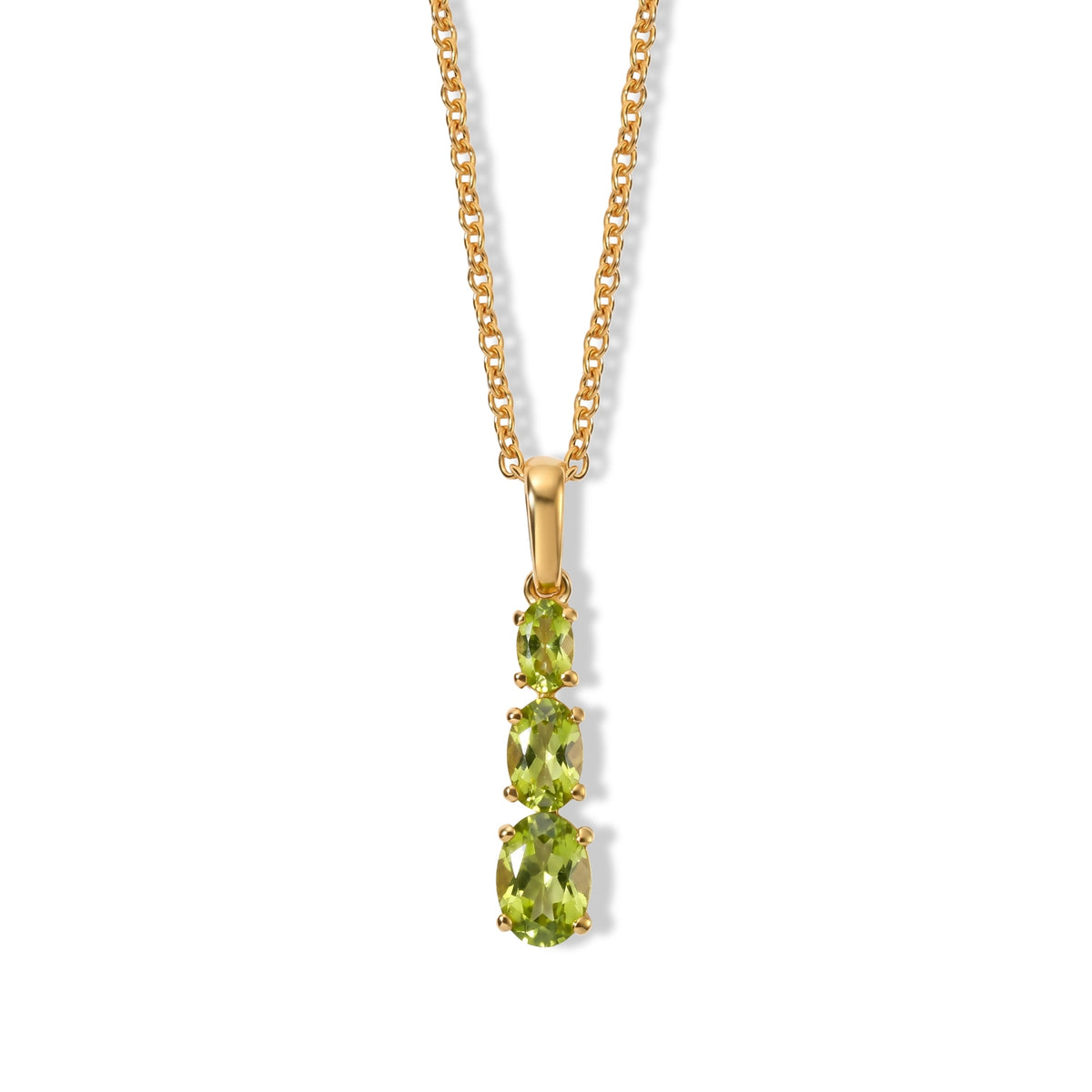 D'Joy - Natural Hebei Peridot Trilogy Drop Pendant in Yellow Gold Plated Sterling Silver with Chain (Size 20) V32568887 0