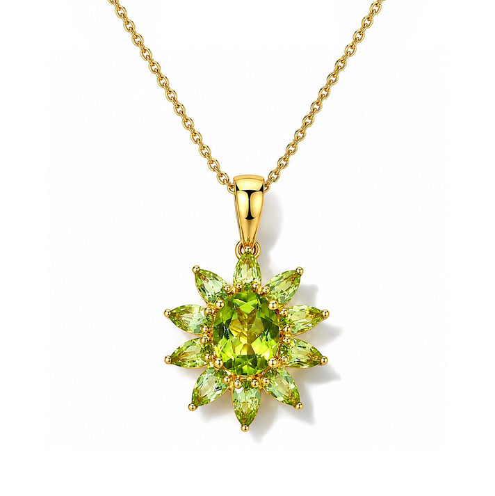 D'Joy - Natural Hebei Peridot Floral Pendant with Chain (Size 20) in 18K Vermeil Yellow Gold Plated Sterling Silver 4.00 Ct. 4510669 1