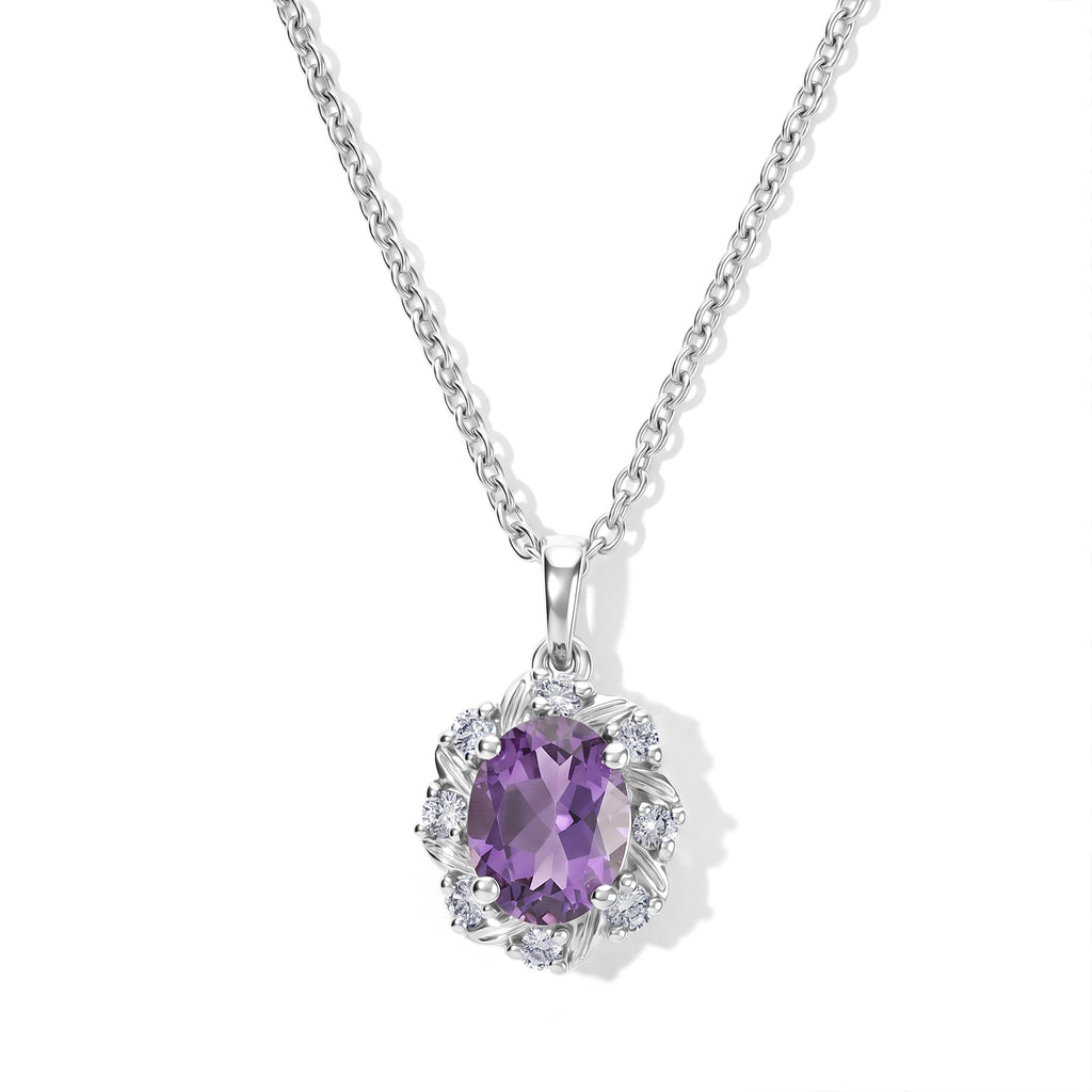 D'Joy - AAA Rose De France Amethyst & White Zircon Halo Pendant in Platinum Overlay Sterling Silver with Chain (Size 20) 2.07 Ct._4511114