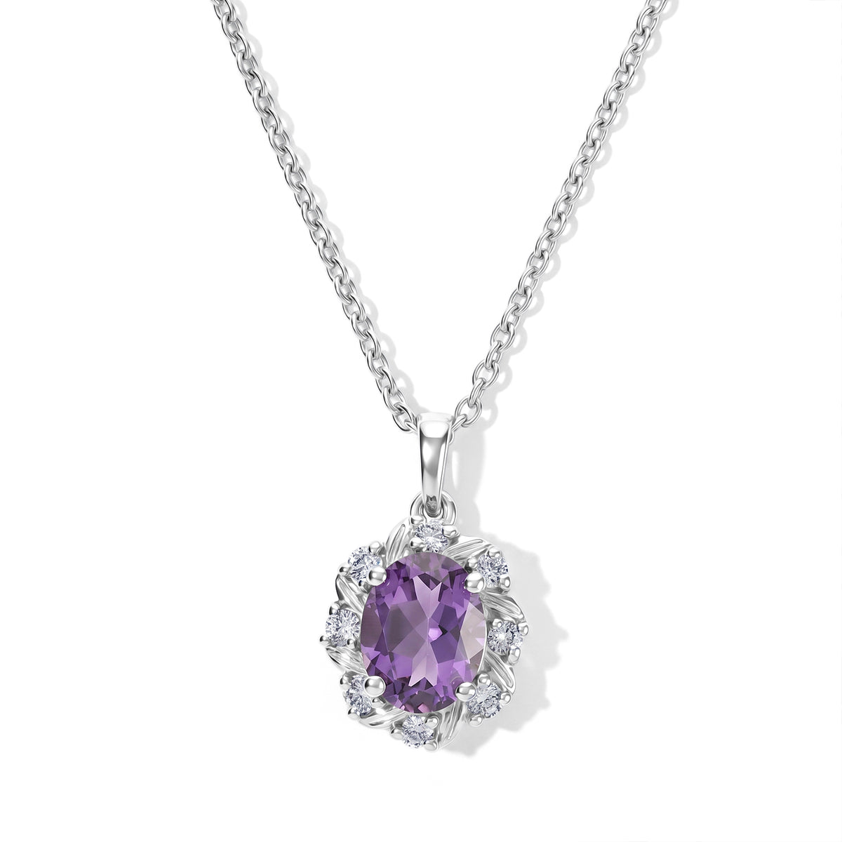 D'Joy - AAA Rose De France Amethyst &amp; White Zircon Halo Pendant in Platinum Overlay Sterling Silver with Chain (Size 20) 2.07 Ct. 4511114 0