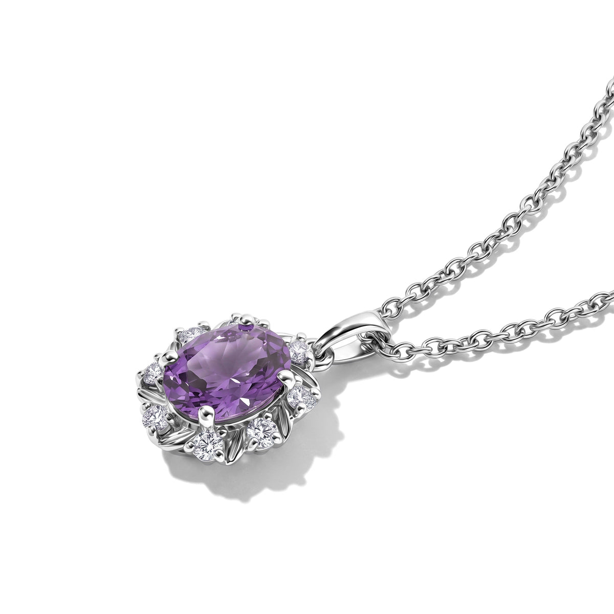 D'Joy - AAA Rose De France Amethyst &amp; White Zircon Halo Pendant in Platinum Overlay Sterling Silver with Chain (Size 20) 2.07 Ct. 4511114 3
