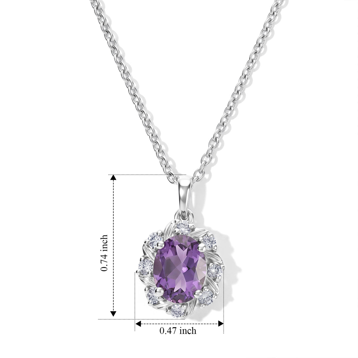 D'Joy - AAA Rose De France Amethyst &amp; White Zircon Halo Pendant in Platinum Overlay Sterling Silver with Chain (Size 20) 2.07 Ct. 4511114 4