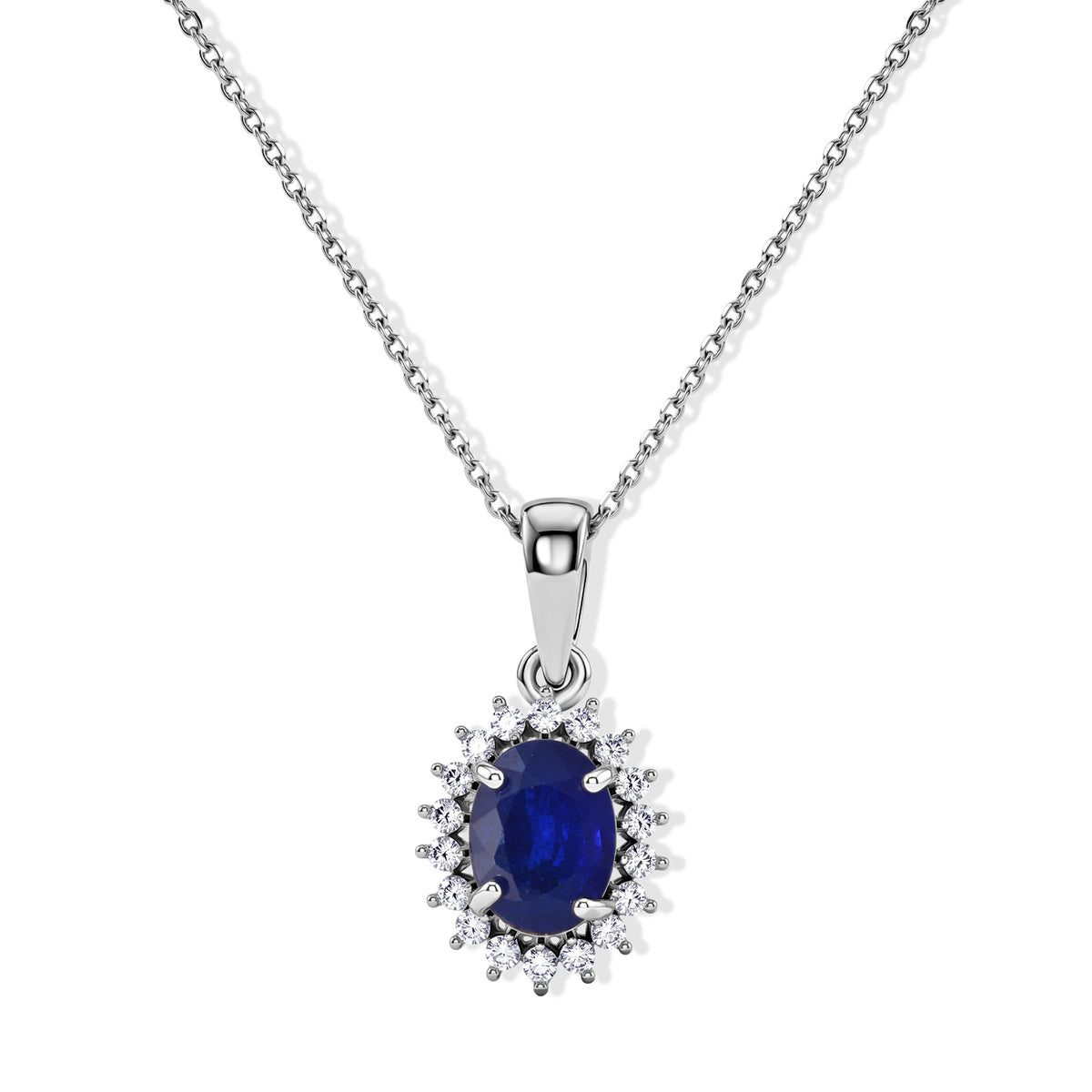 AAA Cobalt Blue Spinel &amp; Lab Grown Diamond Halo Pendant with Chain (Size 18) in Rhodium Overlay Sterling Silver 1.72 Ct. 4511359 0
