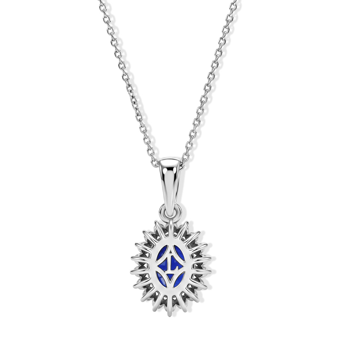 AAA Cobalt Blue Spinel &amp; Lab Grown Diamond Halo Pendant with Chain (Size 18) in Rhodium Overlay Sterling Silver 1.72 Ct. 4511359 5