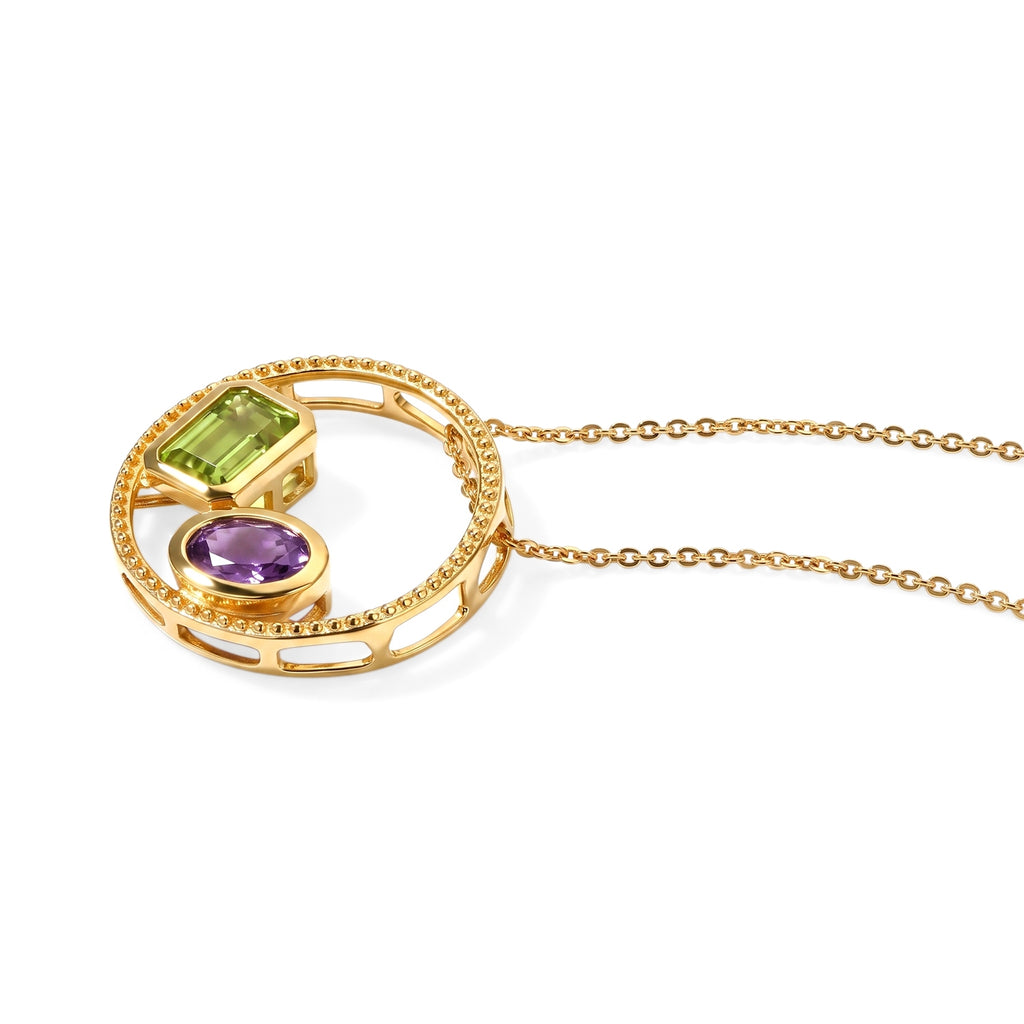 D'Joy - Peridot & Pink Amethyst Pendant with Chain (Size 20) in Yellow Gold Plated Sterling Silver 1.80 Ct._4511405_3