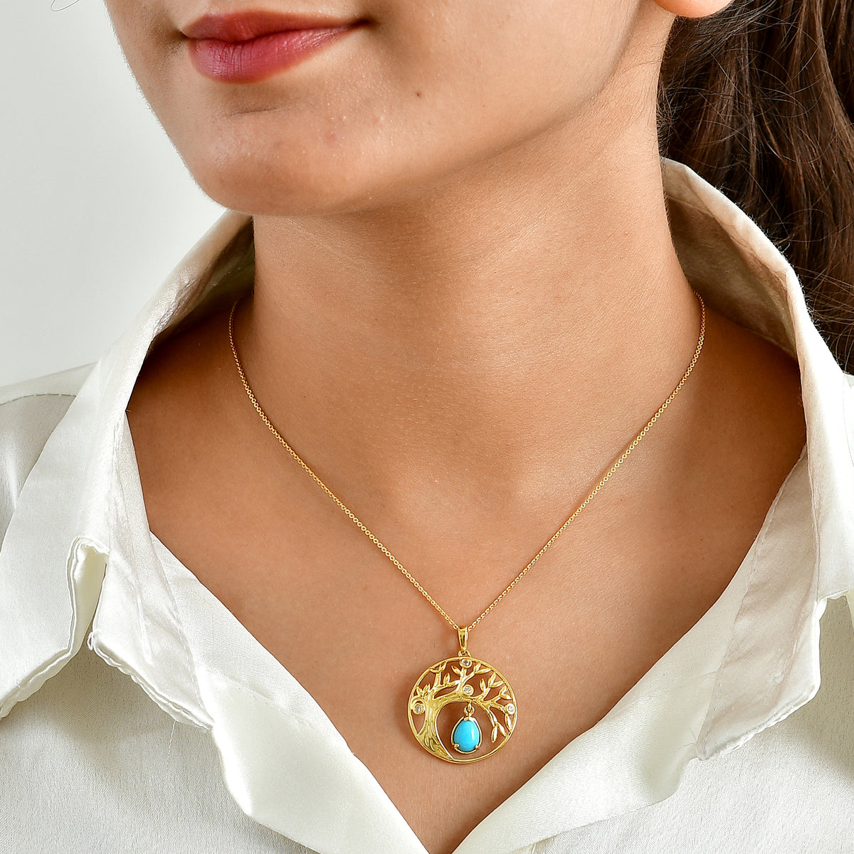 Blue Turquoise,  White Zircon Pendant with Chain (Size 20)  Sterling Silver 0.12 ct  Silver Wt. 6 Gms  1.130  Ct. 4511440 1
