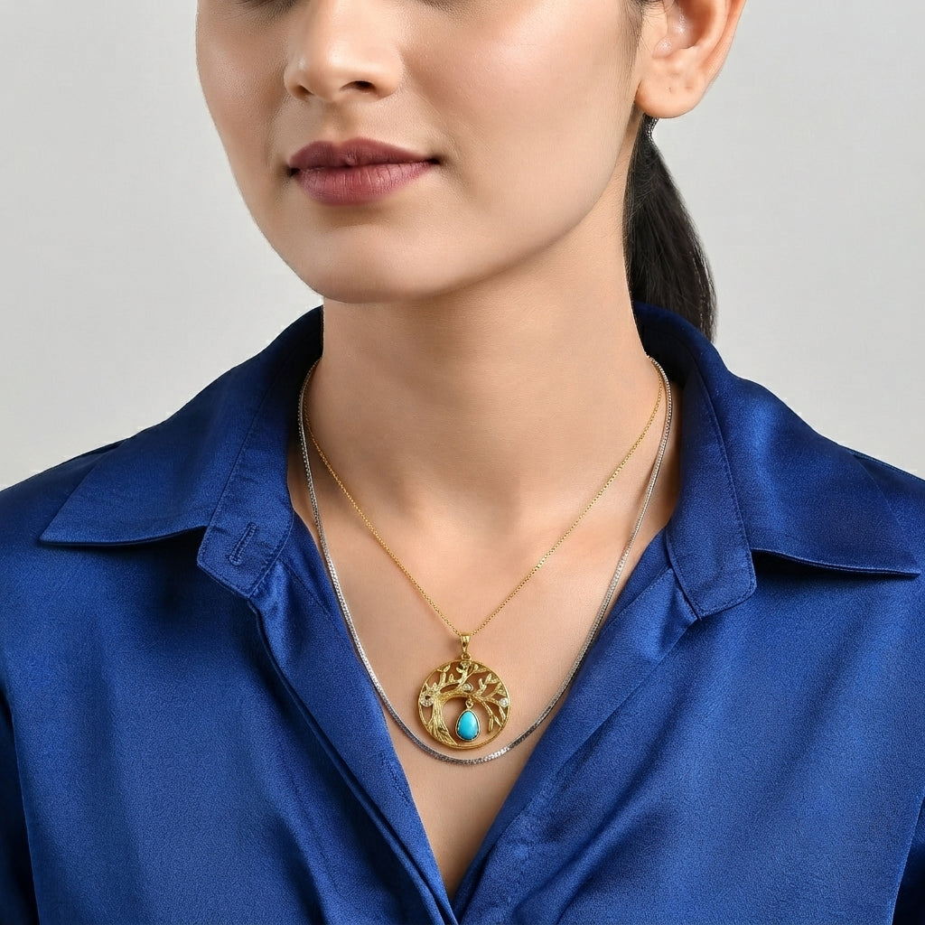 Blue Turquoise,  White Zircon Pendant with Chain (Size 20)  Sterling Silver 0.12 ct  Silver Wt. 6 Gms  1.130  Ct. 4511440 2