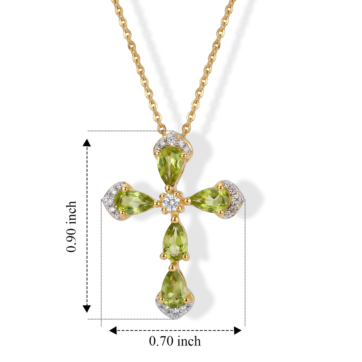 D'Joy - Natural Hebei Peridot &amp; White Zircon Cross Pendant with Chain (Size 20) in Yellow Gold Plated Sterling Silver V32576124 5