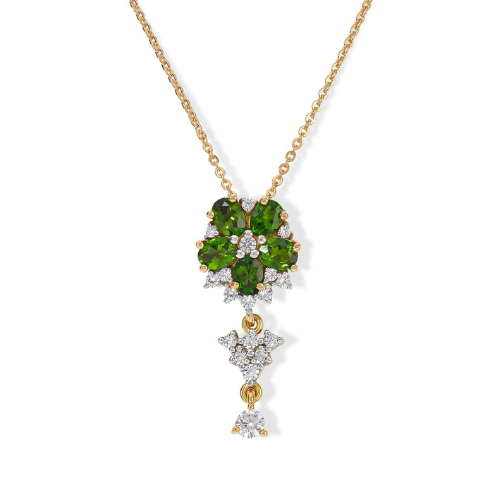 D'Joy - Natural Chrome Diopside &amp; White Zircon Floral Pendant with Chain (Size 20) in Yellow Gold Plated Sterling Silver 1.50 Ct. 4512264 1