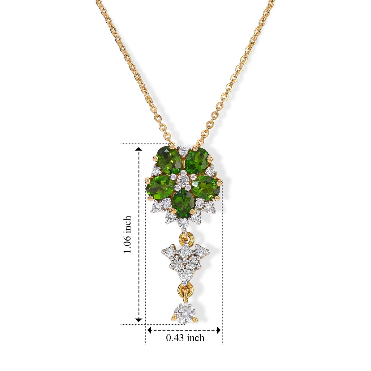 D'Joy - Natural Chrome Diopside &amp; White Zircon Floral Pendant with Chain (Size 20) in Yellow Gold Plated Sterling Silver 1.50 Ct. V32745046 5