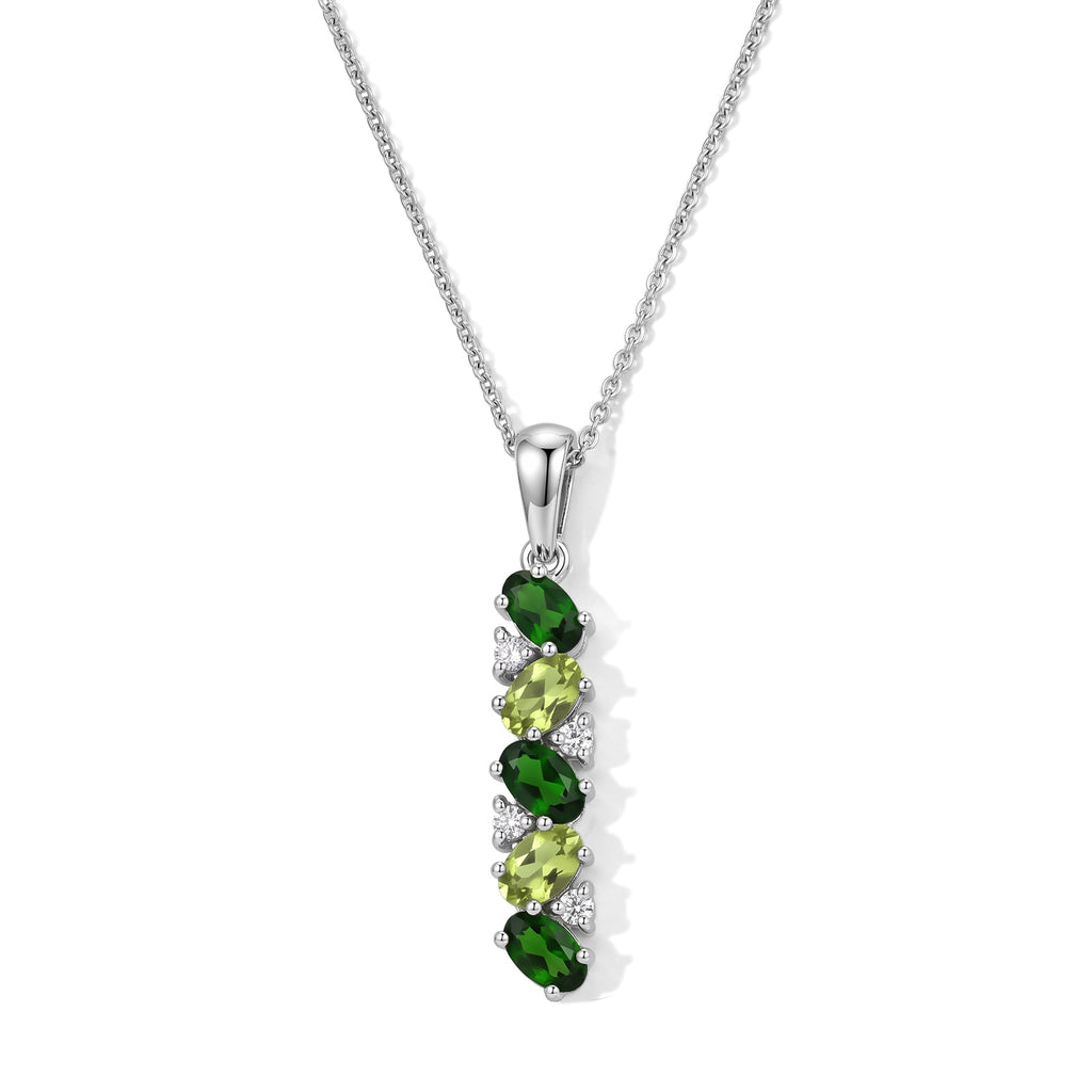 Peridot  Natural Chrome Diopside,  White Zircon Pendant with Chain (Size 20) in Platinum Overlay Sterling Silver 0.04 ct  1.350  Ct._4512265