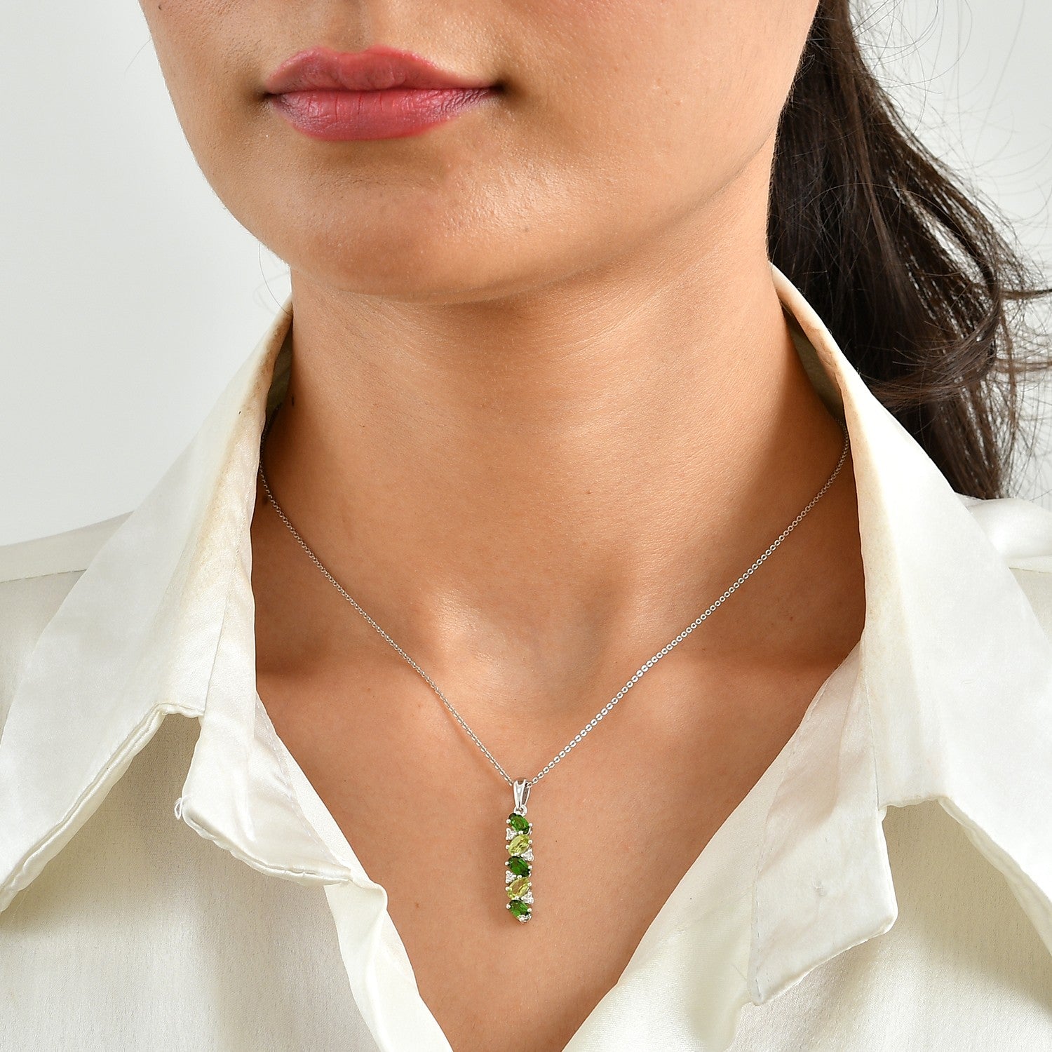 D'Joy - Peridot  Natural Chrome Diopside &amp; White Zircon Pendant with Chain (Size 20) in Platinum Overlay Sterling Silver 1.35 Ct. 4512265 2