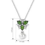 Natural Chrome Diopside,  Fresh Water Pearl,  White Zircon Pendant with Chain (Size 20) in Platinum Overlay Sterling Silver 2.30 ct  3.200  Ct._4512266_4