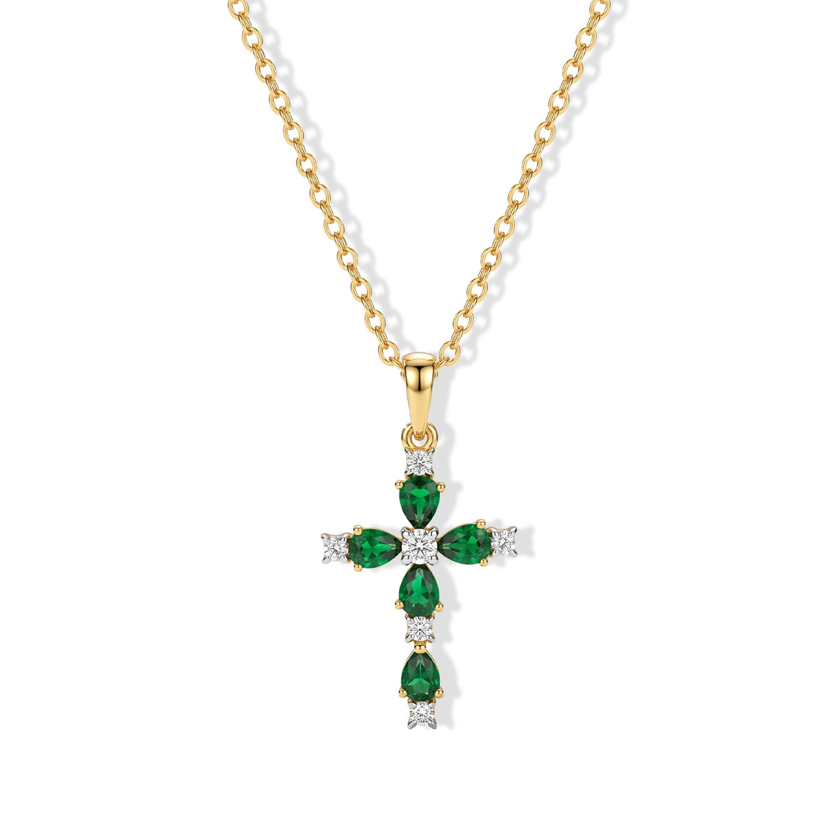 D'Joy - Natural Chrome Diopside &amp; White Zircon Cross Pendant in Yellow Gold Plated Sterling Silver with Chain (Size 20) 1.20 Ct. 4512267 0