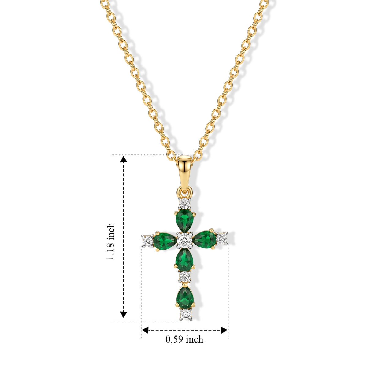 D'Joy - Natural Chrome Diopside &amp; White Zircon Cross Pendant in Yellow Gold Plated Sterling Silver with Chain (Size 20) 1.20 Ct. 4512267 5