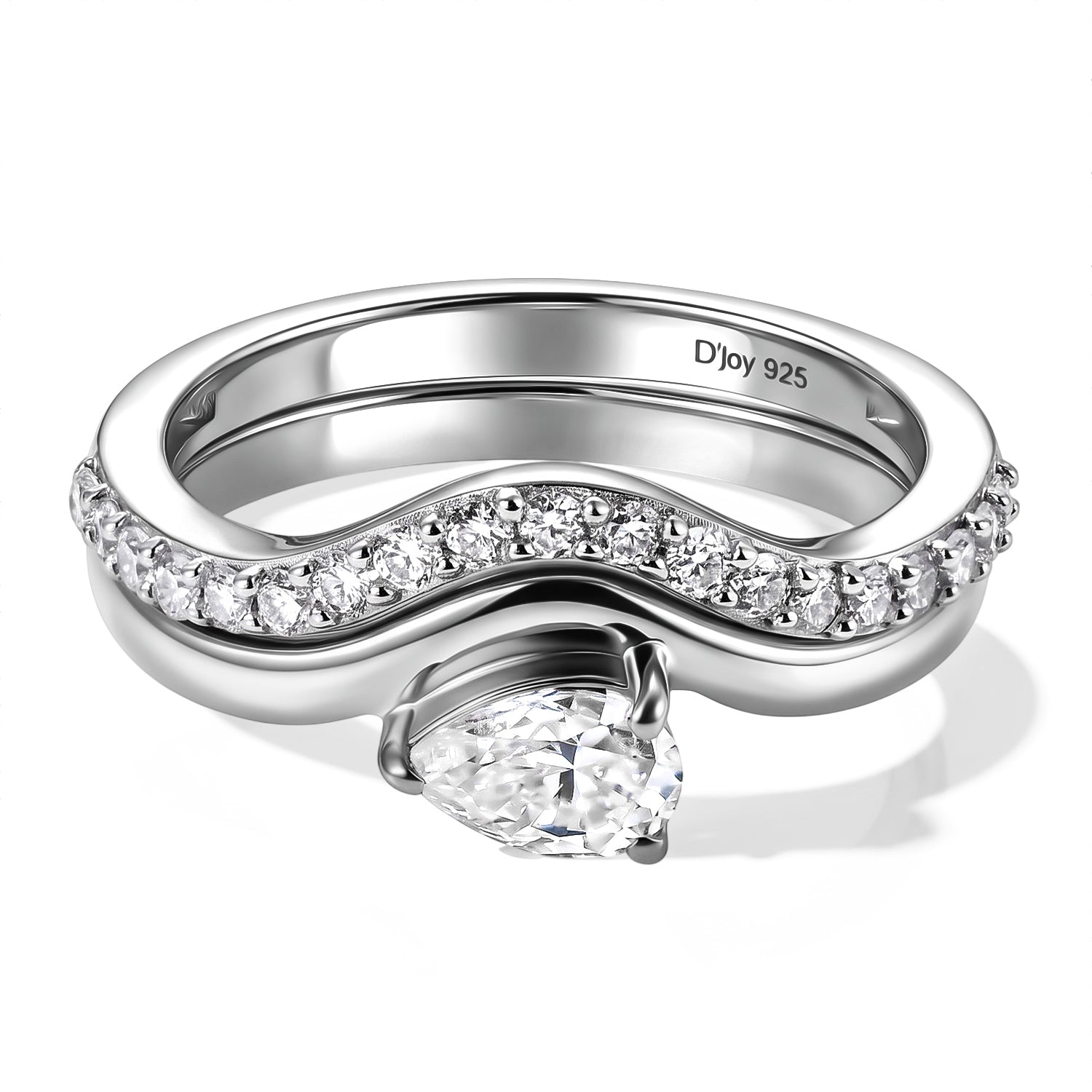 D'Joy Set of 2 - Moissanite Stackable Ring in Rhodium Overlay Sterling Silver 4512349 4
