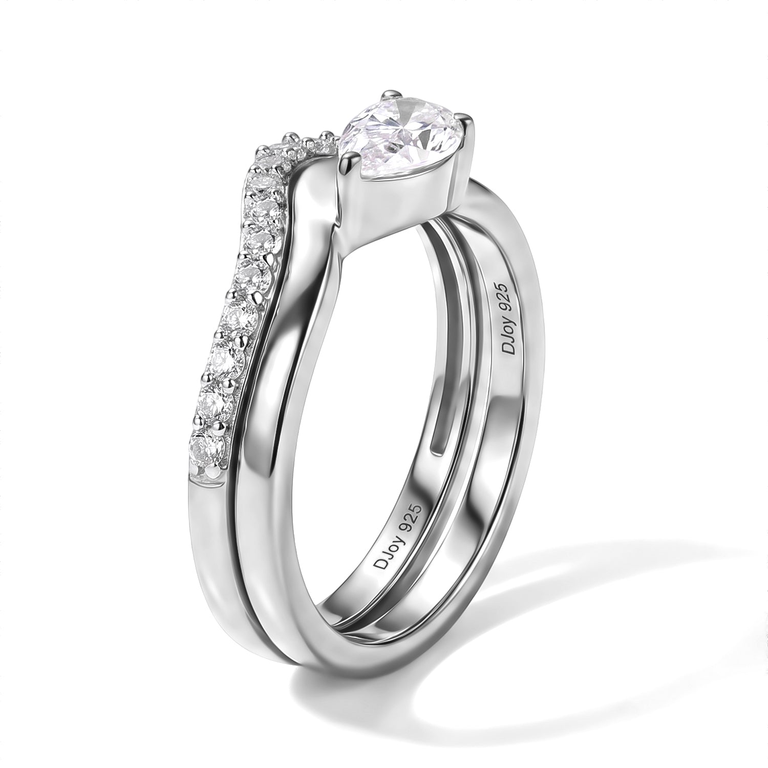 D'Joy Set of 2 - Moissanite Stackable Ring in Rhodium Overlay Sterling Silver 4512352 5