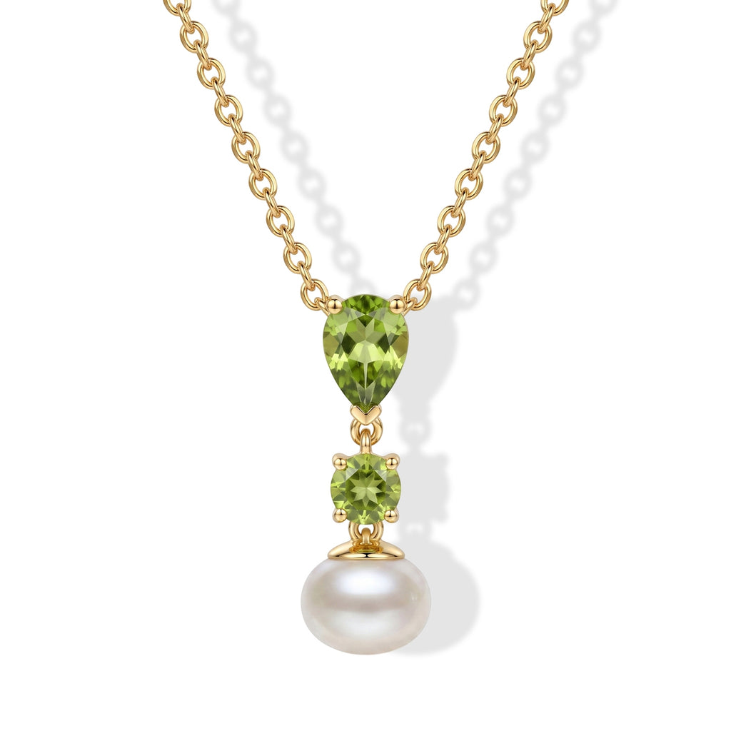D'Joy - Peridot & Fresh Water Pearl Pendant in Yellow Gold Plated Sterling Silver with Chain (Size 20) 3.70 Ct._4513296