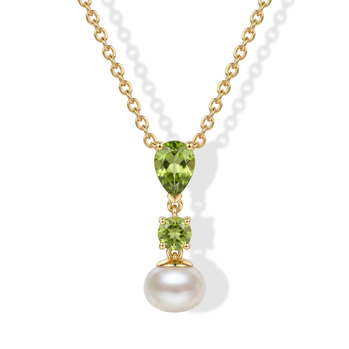 D'Joy - Natural Hebei Peridot &amp; Fresh Water Pearl Drop Pendant in Yellow Gold Plated Sterling Silver with Chain (Size 20) 3.70 Ct. 4513296 0