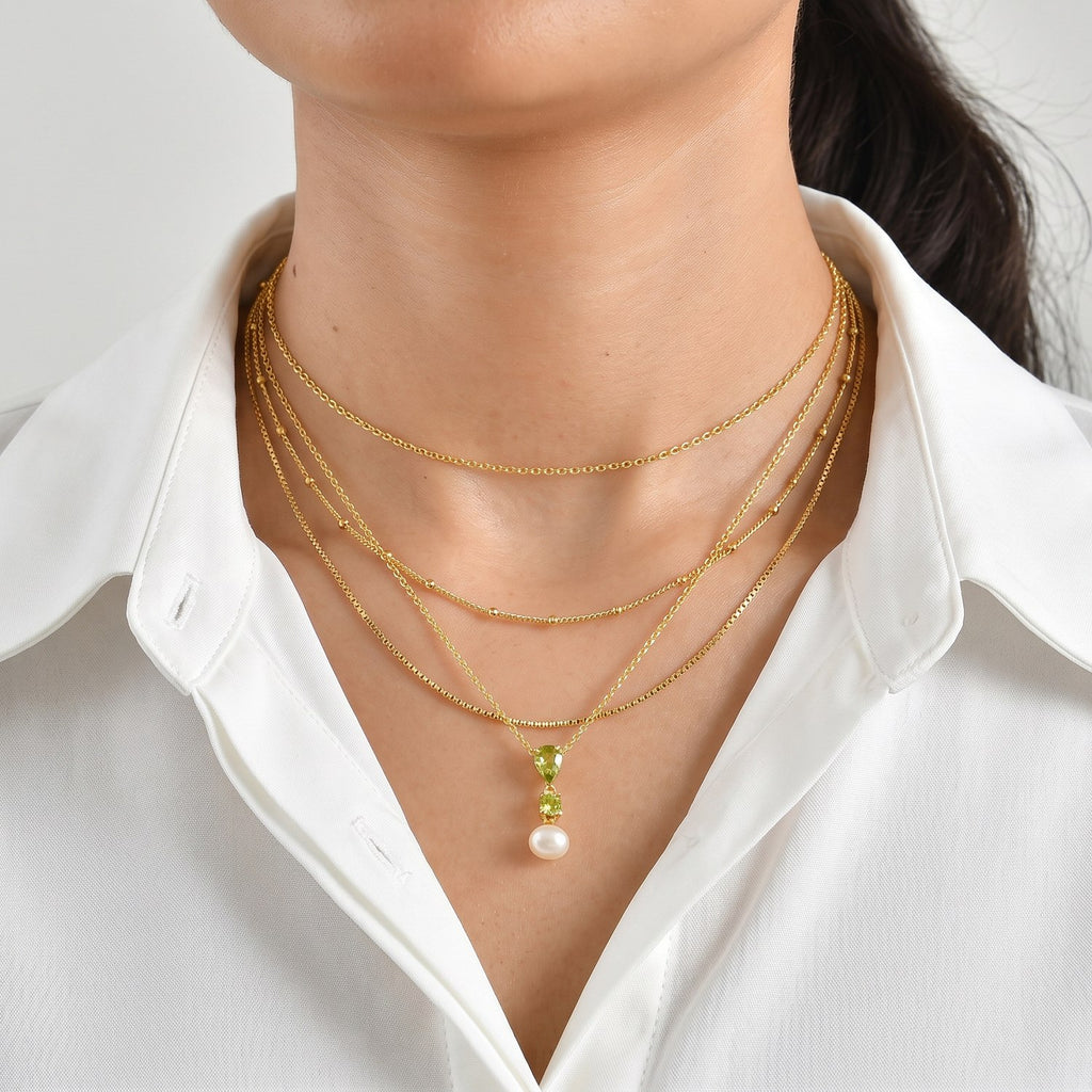 D'Joy - Peridot & Fresh Water Pearl Pendant in Yellow Gold Plated Sterling Silver with Chain (Size 20) 3.70 Ct._4513296_2