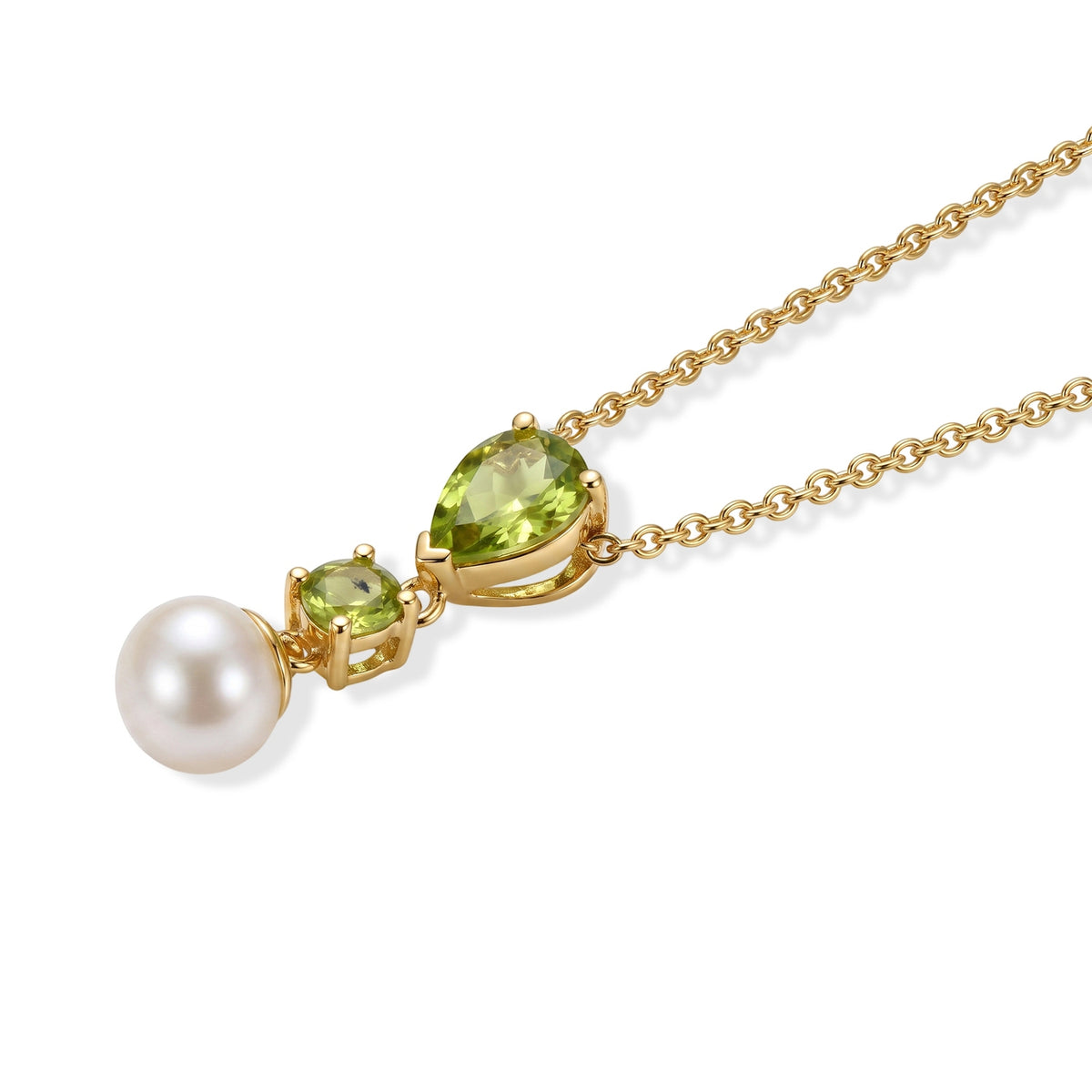 D'Joy - Natural Hebei Peridot &amp; Fresh Water Pearl Drop Pendant in Yellow Gold Plated Sterling Silver with Chain (Size 20) 3.70 Ct. 4513296 4