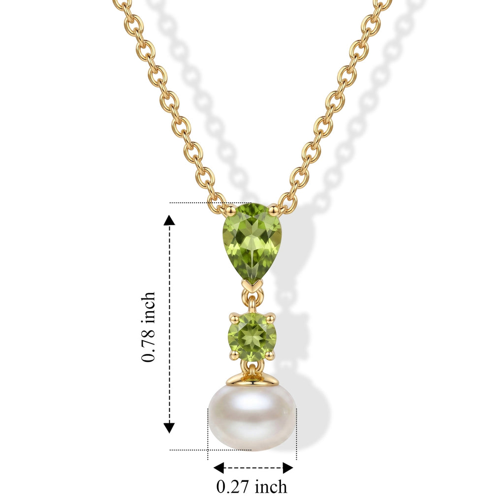 D'Joy - Peridot & Fresh Water Pearl Pendant in Yellow Gold Plated Sterling Silver with Chain (Size 20) 3.70 Ct._4513296_4