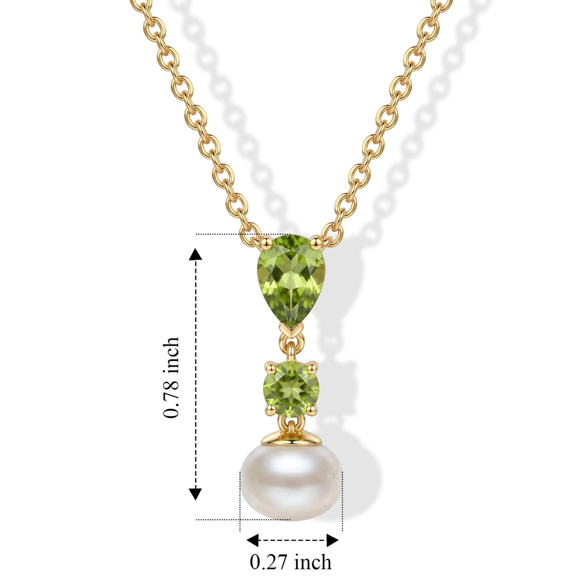 D'Joy - Natural Hebei Peridot &amp; Fresh Water Pearl Drop Pendant in Yellow Gold Plated Sterling Silver with Chain (Size 20) 3.70 Ct. 4513296 5