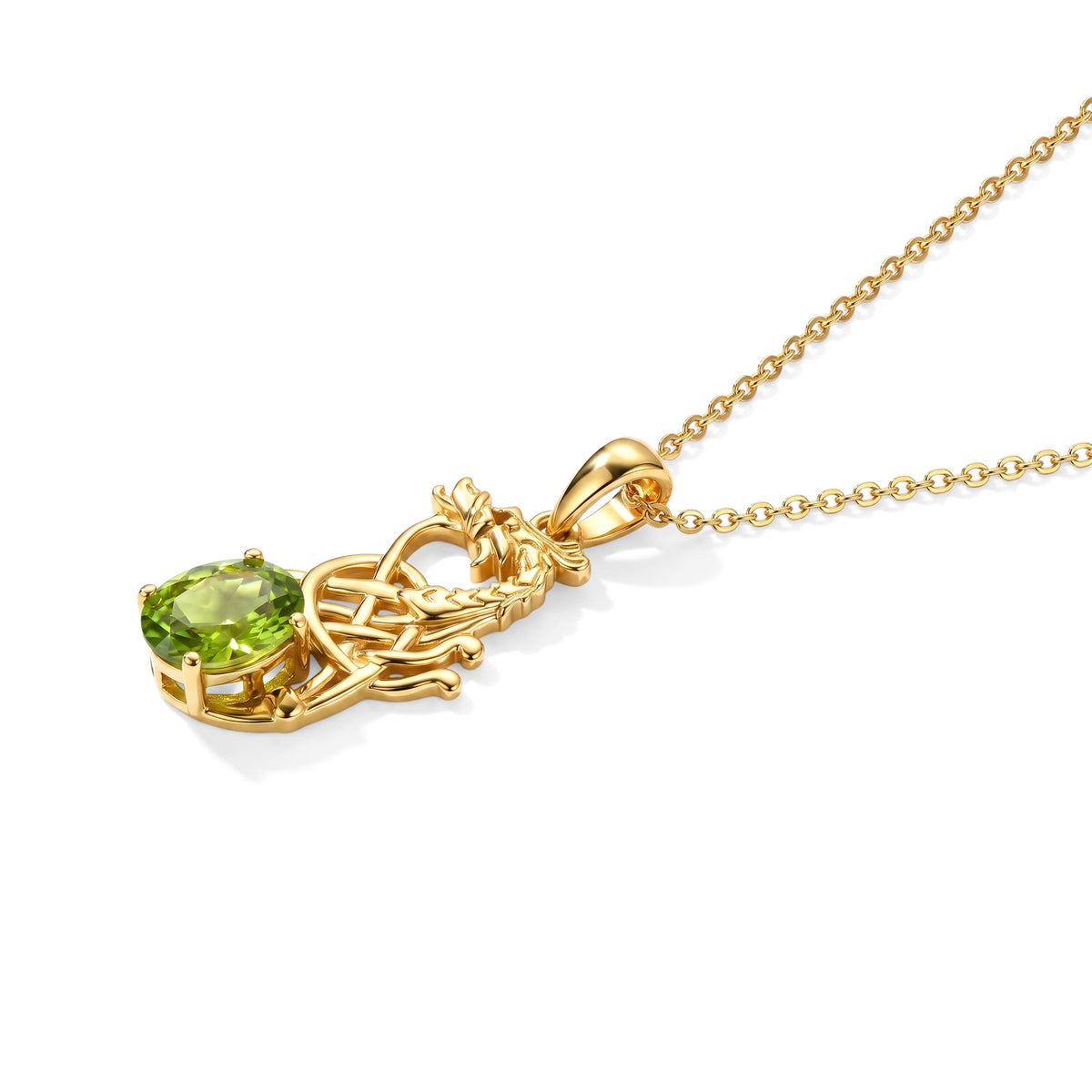 D'Joy - Natural Hebei Peridot Solitaire Dragon Pendant with Chain (Size 20) in Yellow Gold Plated Sterling Silver 1.30 Ct. V32577220 4