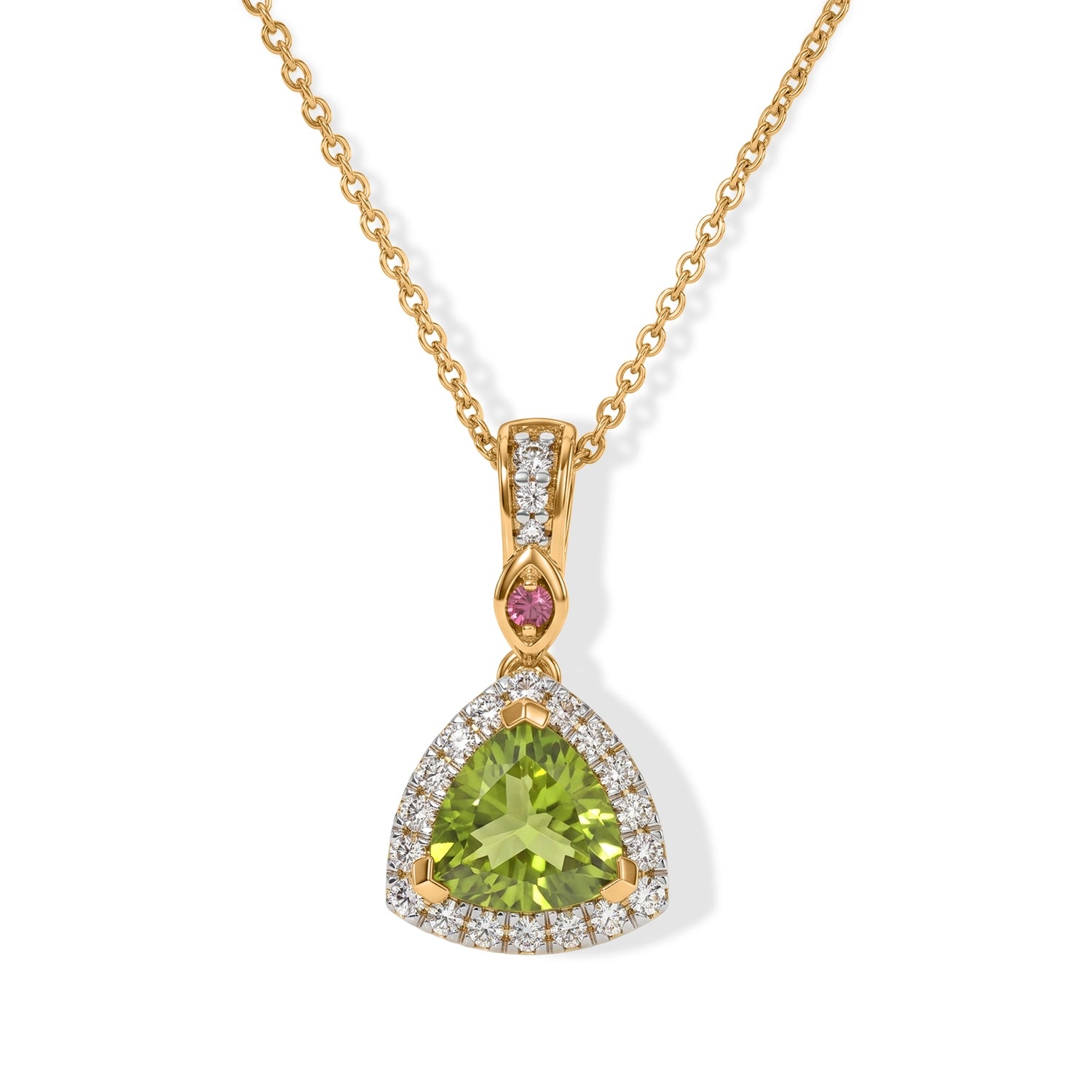 D'Joy - Peridot, White Zircon &amp; Rhodolite Garnet Pendant with Chain (Size 20) in Yellow Gold Plated Sterling Silver 1.53 Ct. 4513298 0