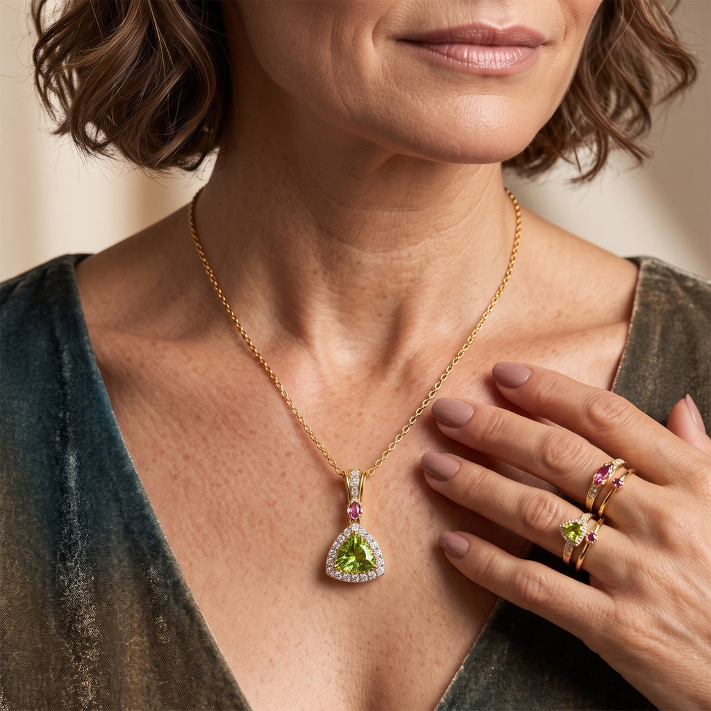 D'Joy - Peridot, White Zircon & Rhodolite Garnet Pendant with Chain (Size 20) in Yellow Gold Plated Sterling Silver 1.53 Ct._4513298_2