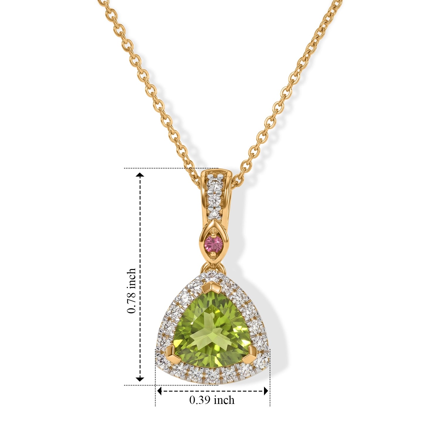 D'Joy - Peridot, White Zircon &amp; Rhodolite Garnet Pendant with Chain (Size 20) in Yellow Gold Plated Sterling Silver 1.53 Ct. 4513298 5