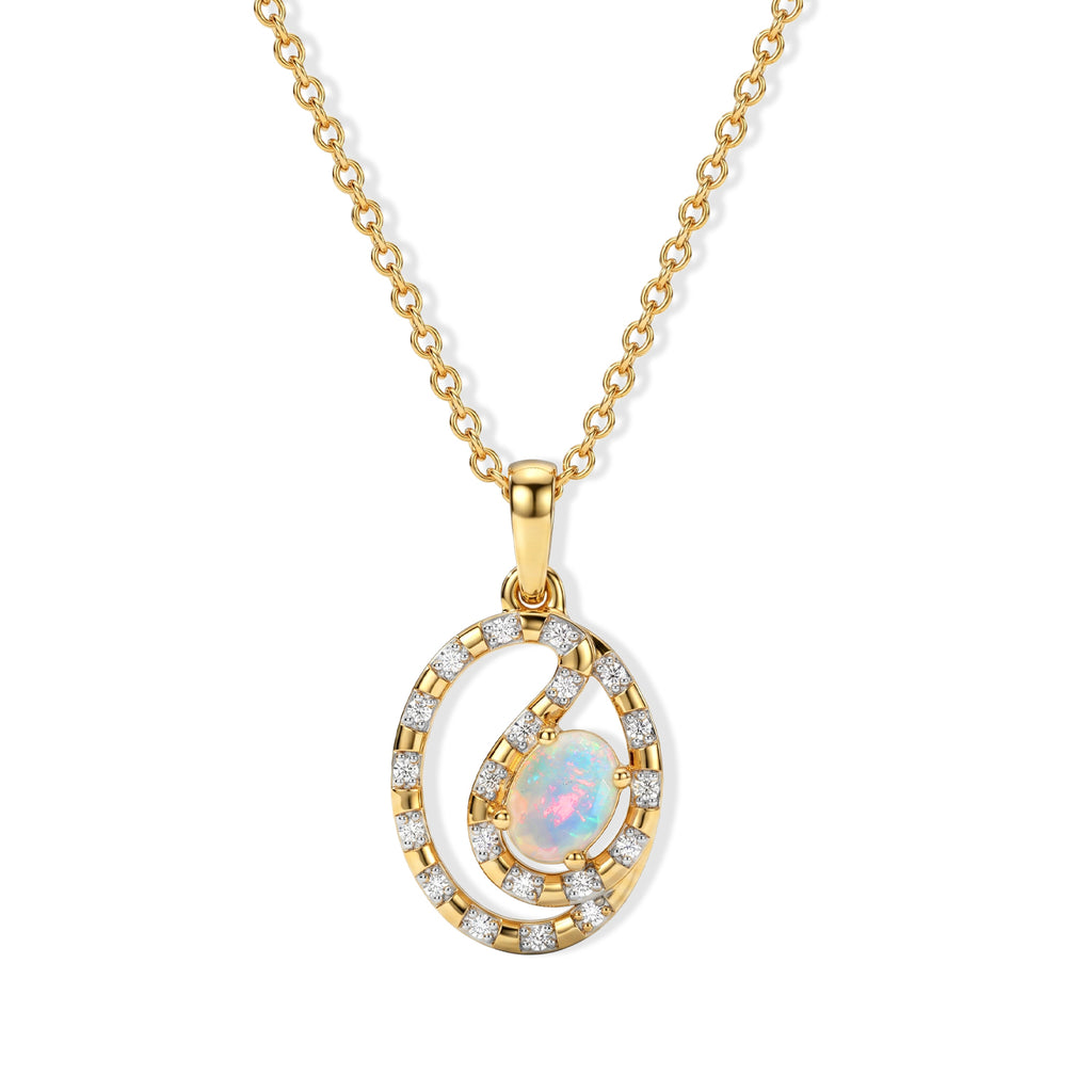 D'Joy - Ethiopian Opal & White Zircon Pendant in Yellow Gold Plated Sterling Silver with Chain (Size 20)_4513393