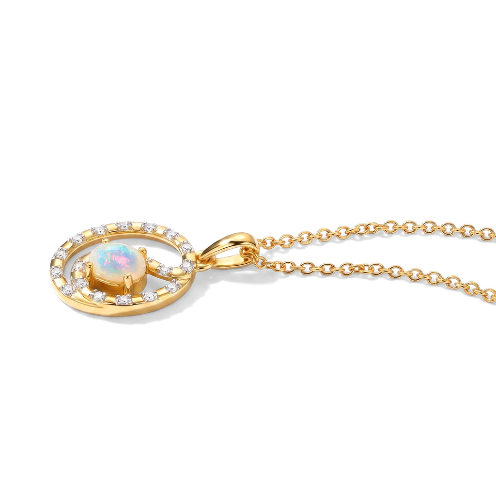 D'Joy - Ethiopian Opal & White Zircon Pendant in Yellow Gold Plated Sterling Silver with Chain (Size 20)_4513393_3