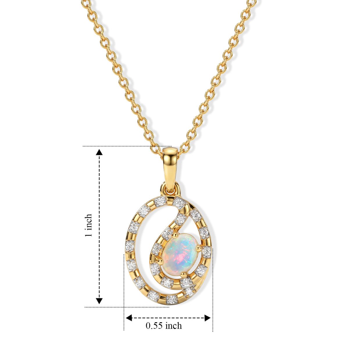 D'Joy - Ethiopian Opal &amp; White Zircon Pendant in Yellow Gold Plated Sterling Silver with Chain (Size 20) 4513393 4
