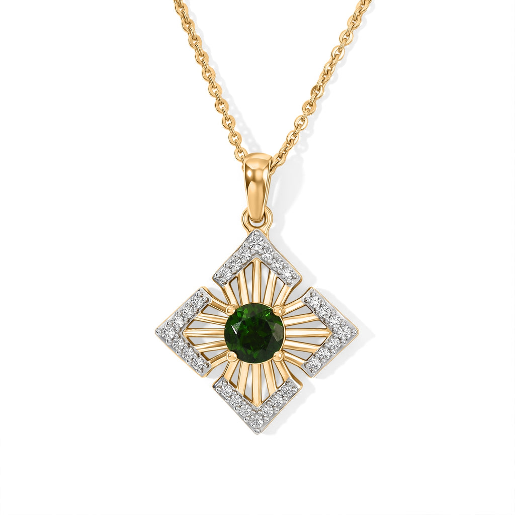 Natural Chrome Diopside,  White Zircon Pendant with Chain (Size 20) Mix Metal 0.56 ct  1.140  Ct._4513454