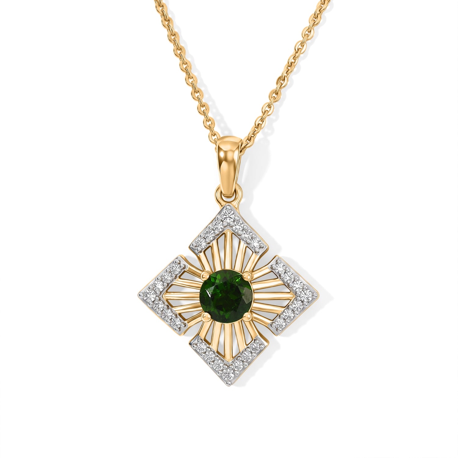 D'Joy - Natural Chrome Diopside &amp; White Zircon Pendant in Yellow Gold Plated with Chain (Size 20) 4513454 0