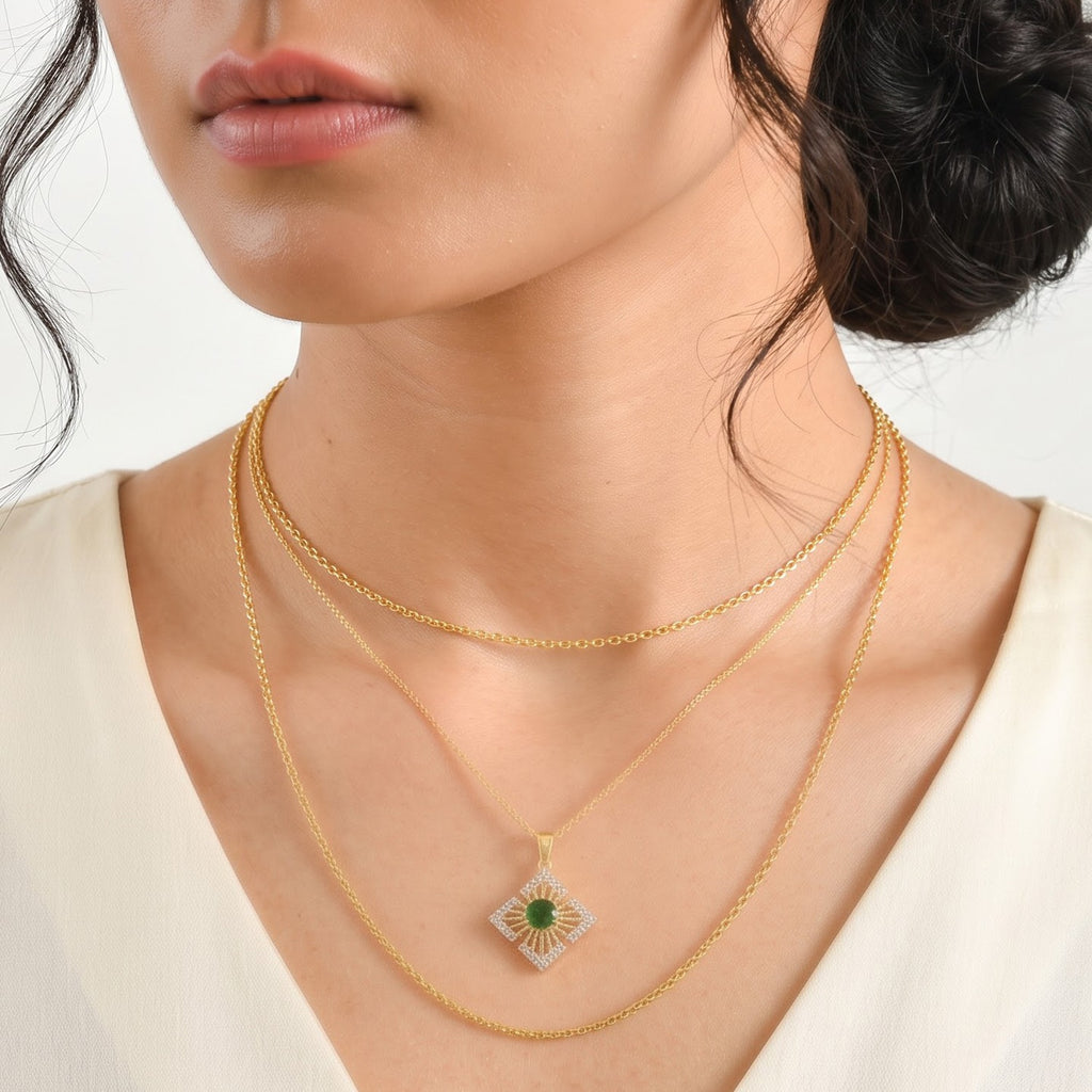 Natural Chrome Diopside,  White Zircon Pendant with Chain (Size 20) Mix Metal 0.56 ct  1.140  Ct._4513454_2
