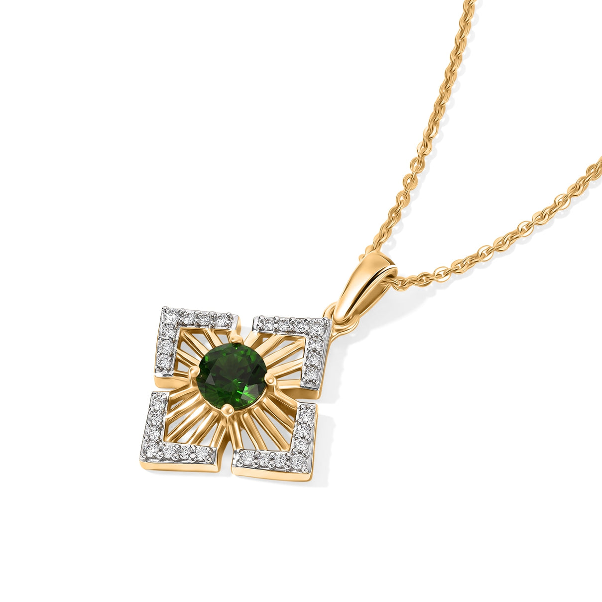 D'Joy - Natural Chrome Diopside &amp; White Zircon Pendant in Yellow Gold Plated with Chain (Size 20) 4513454 4