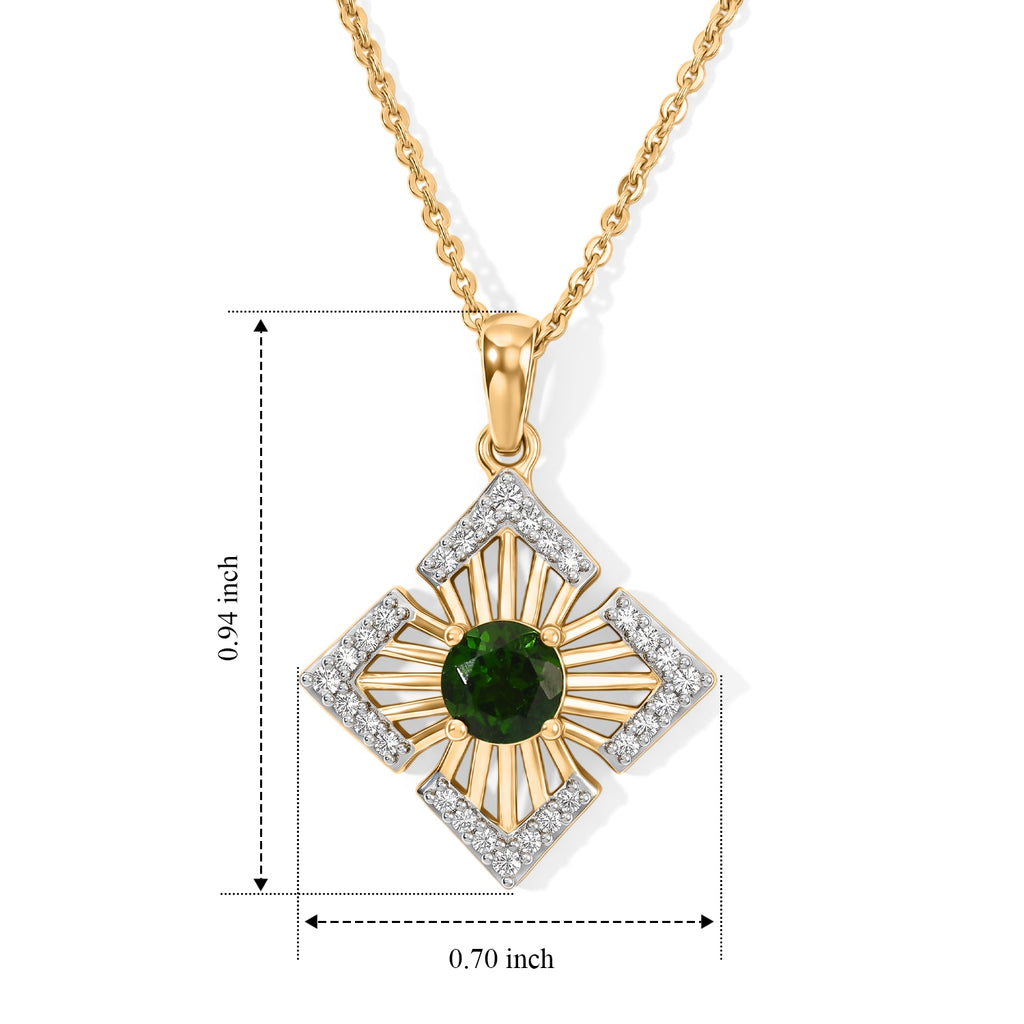 Natural Chrome Diopside,  White Zircon Pendant with Chain (Size 20) Mix Metal 0.56 ct  1.140  Ct._4513454_4