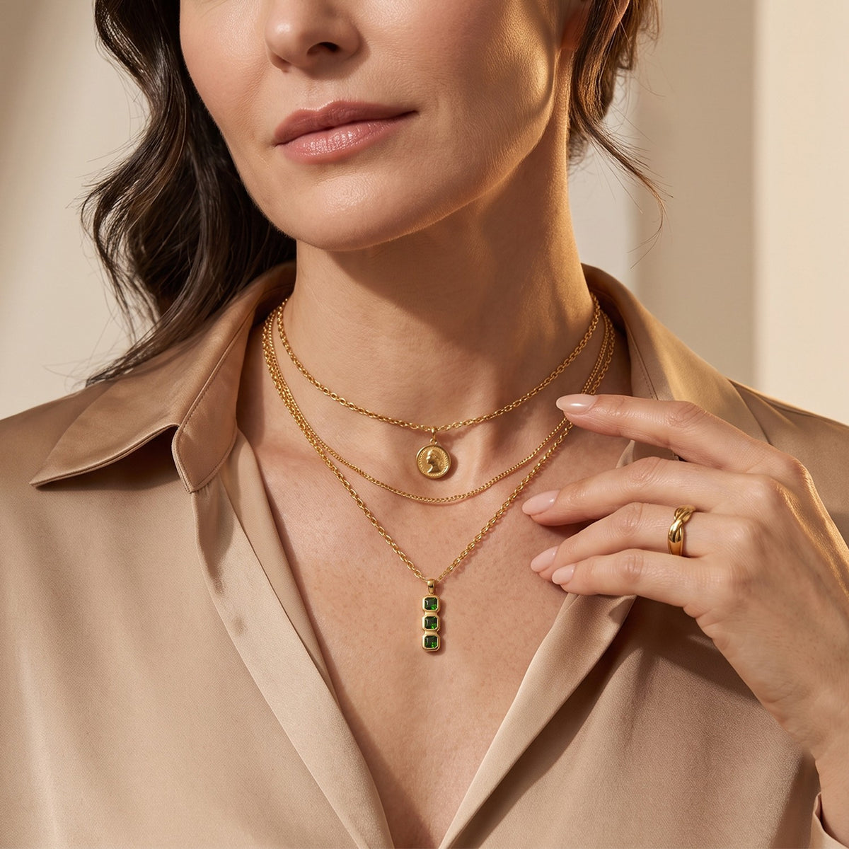 D'Joy - Natural Chrome Diopside Trilogy Pendant in Yellow Gold Plated Sterling Silver with Chain (Size 20) 1.05 Ct. 4514077 3