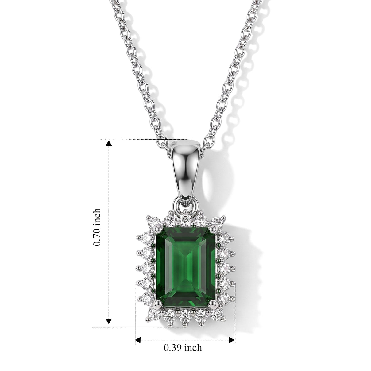 Luxuriant - Natural Chrome Diopside &amp; Lab Grown Diamond (SI-G-H) Halo Pendant with Chain (Size 20) in Rhodium Overlay Sterling Silver 2.00 Ct. 4514078 5