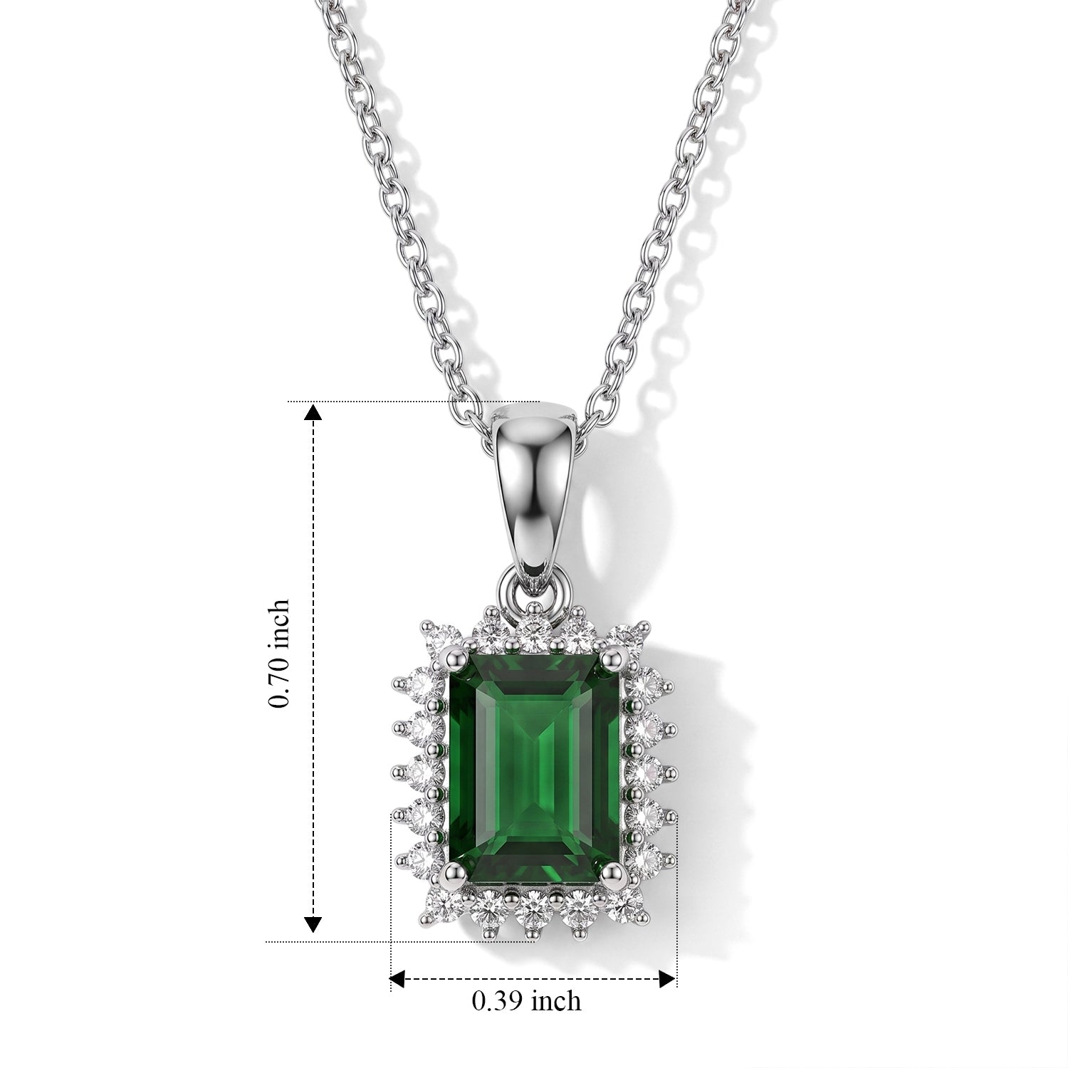 Luxuriant - Natural Chrome Diopside &amp; Lab Grown Diamond (SI-G-H) Halo Pendant with Chain (Size 20) in Rhodium Overlay Sterling Silver 2.00 Ct. 4514078 5