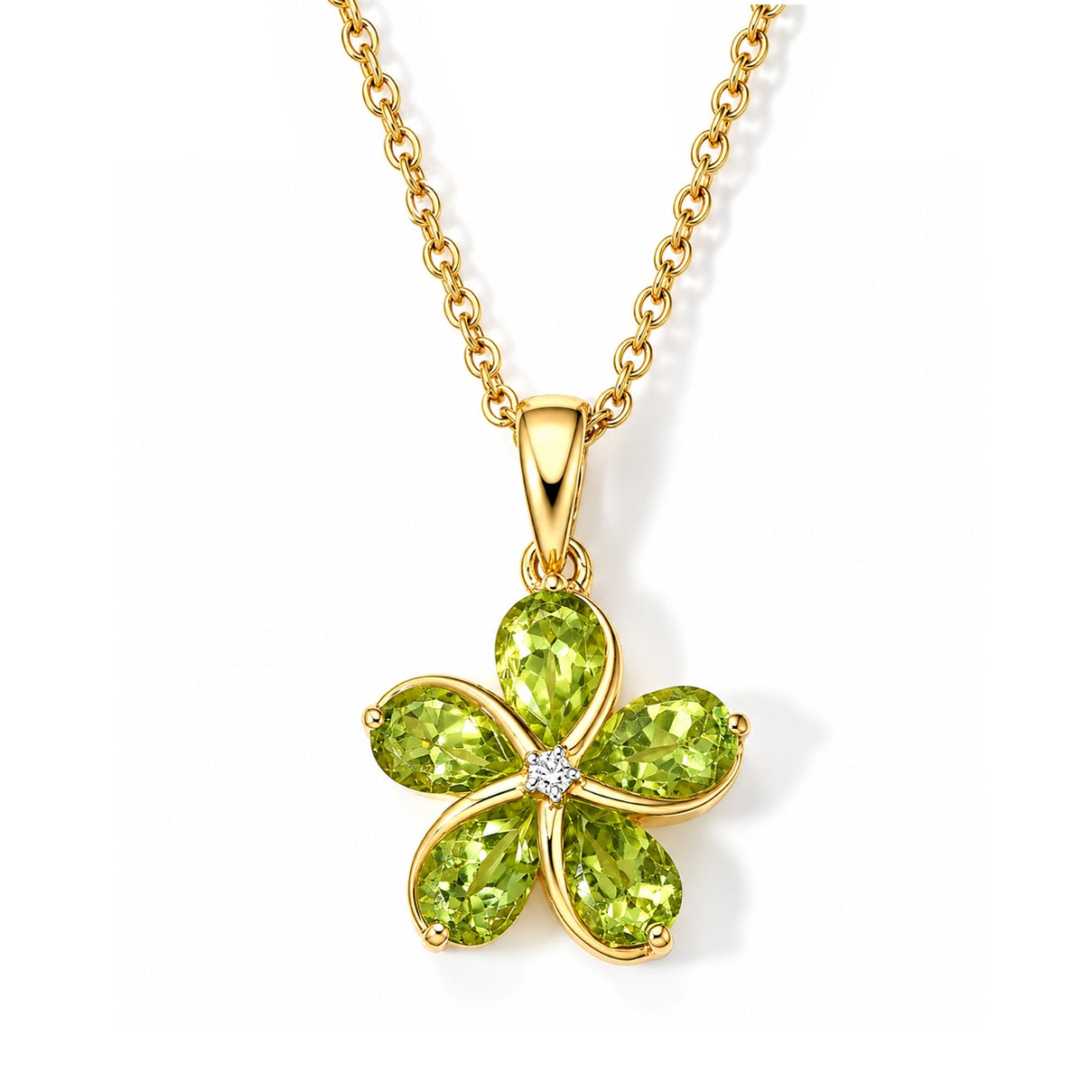 Luxuriant - Natural Hebei Peridot &amp; Lab Grown Diamond (SI-G-H) Floral Pendant in Yellow Gold Plated Sterling Silver with Chain (Size 20) 2.30 Ct. 4514641 0