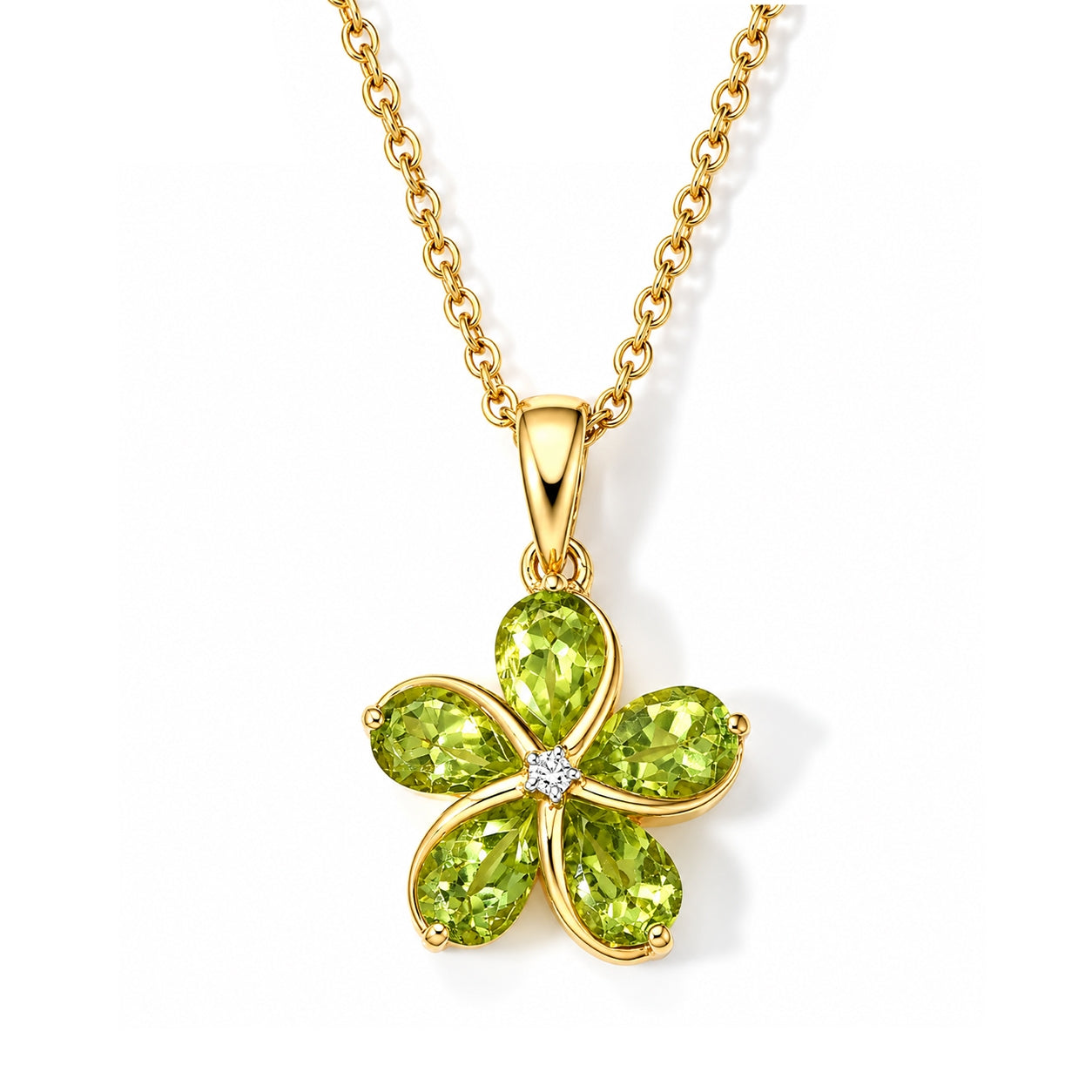 Luxuriant - Natural Hebei Peridot &amp; Lab Grown Diamond (SI-G-H) Floral Pendant in Yellow Gold Plated Sterling Silver with Chain (Size 20) 2.30 Ct. 4514641 0