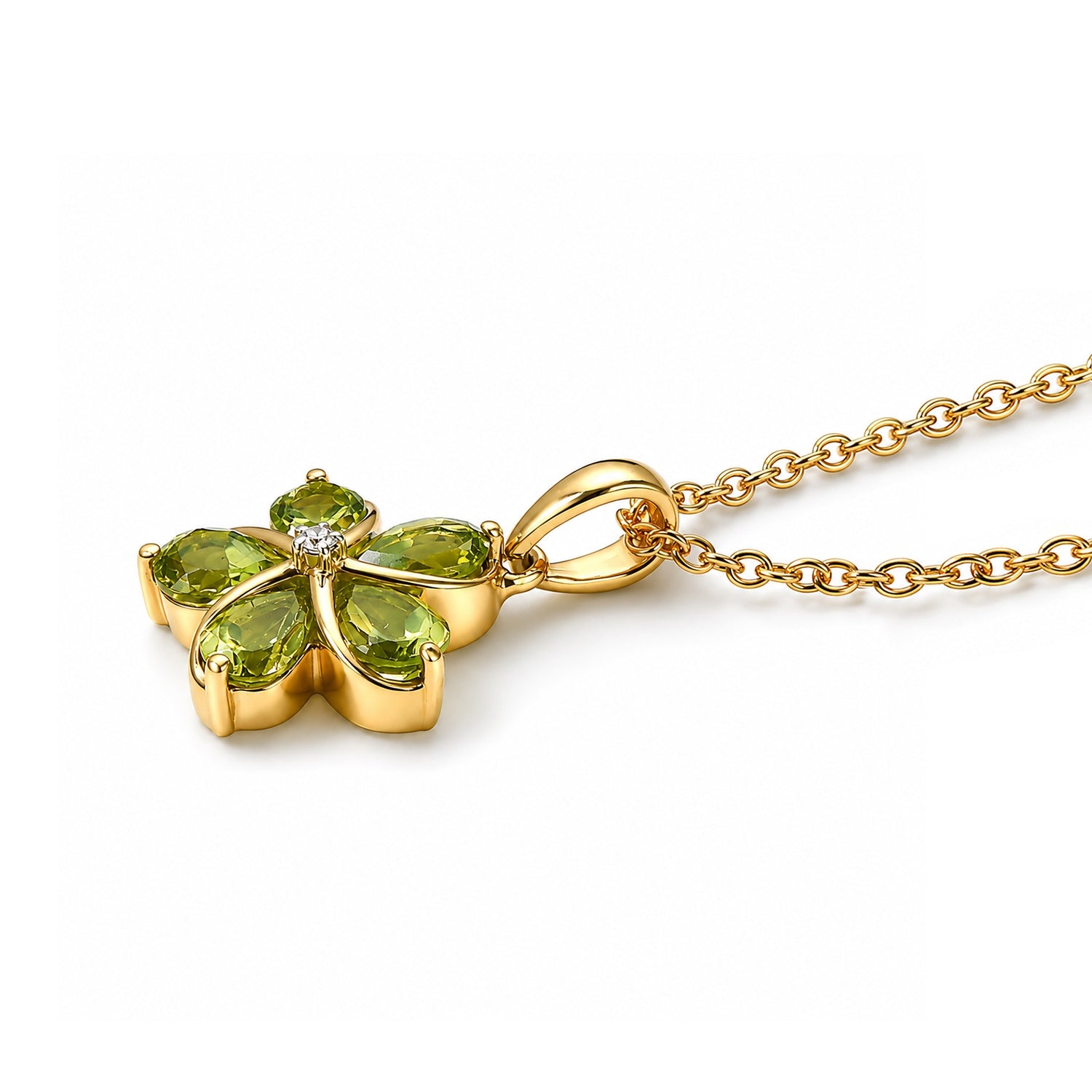 Luxuriant - Natural Hebei Peridot &amp; Lab Grown Diamond (SI-G-H) Floral Pendant in Yellow Gold Plated Sterling Silver with Chain (Size 20) 2.30 Ct. 4514641 4
