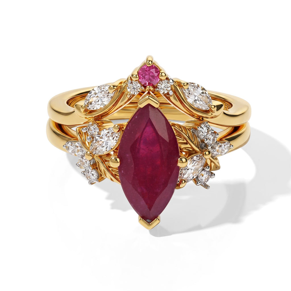 Set of 2 - African Ruby, White Zircon & Blue Sapphire Stackable Ring in 18K Vermeil Yellow Gold Plated Sterling Silver 3.30 Ct._4514808