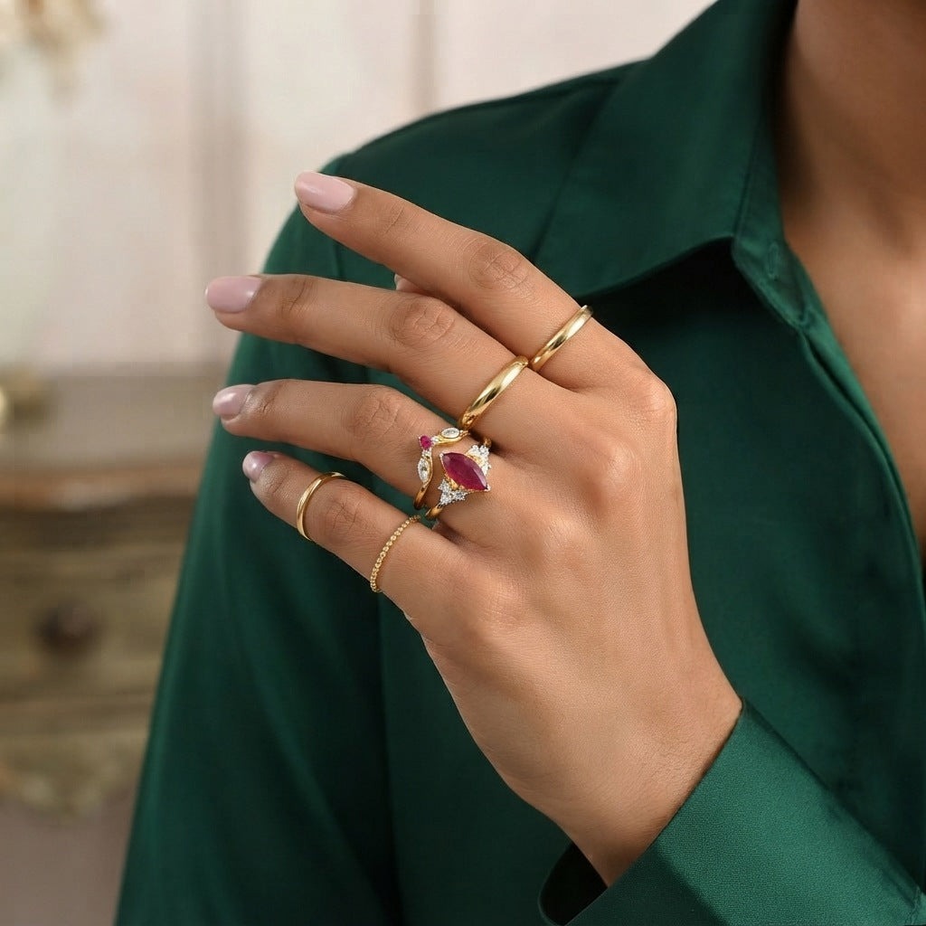 GP Trionfo Collection Set of 2 - African Ruby, White Zircon &amp; Blue Sapphire Stackable Ring in 18K Vermeil Yellow Gold Plated Sterling Silver 3.30 Ct. 4514808 3