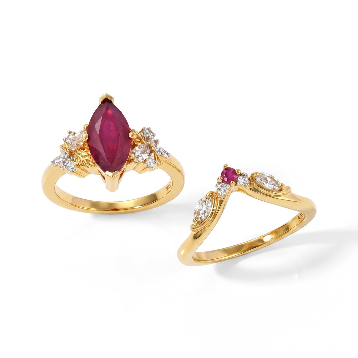 GP Trionfo Collection Set of 2 - African Ruby, White Zircon &amp; Blue Sapphire Stackable Ring in 18K Vermeil Yellow Gold Plated Sterling Silver 3.30 Ct. 4514808 4
