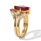 Set of 2 - African Ruby, White Zircon & Blue Sapphire Stackable Ring in 18K Vermeil Yellow Gold Plated Sterling Silver 3.30 Ct._4514808_4