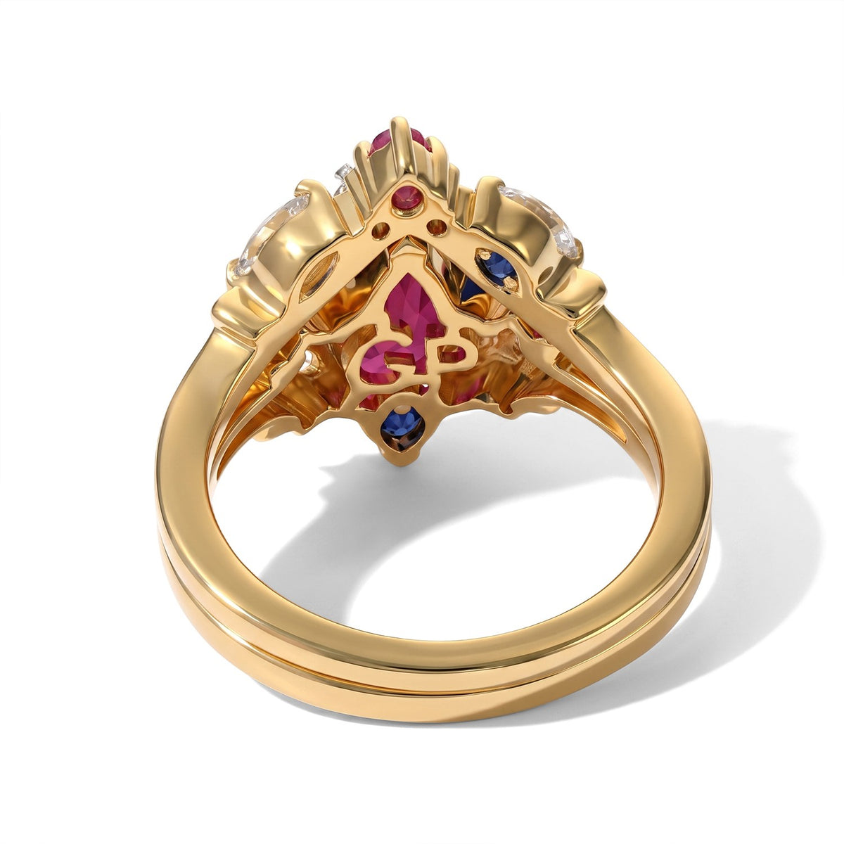 GP Trionfo Collection Set of 2 - African Ruby, White Zircon &amp; Blue Sapphire Stackable Ring in 18K Vermeil Yellow Gold Plated Sterling Silver 3.30 Ct. 4514808 6